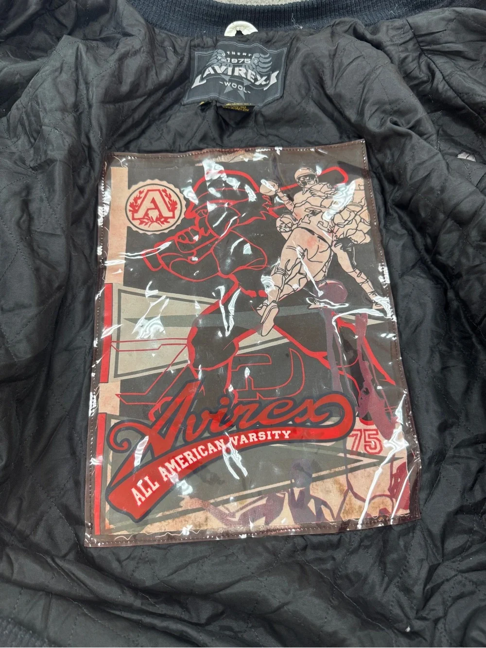 Avirex Black and White Varsity Jacket with Red Accents
